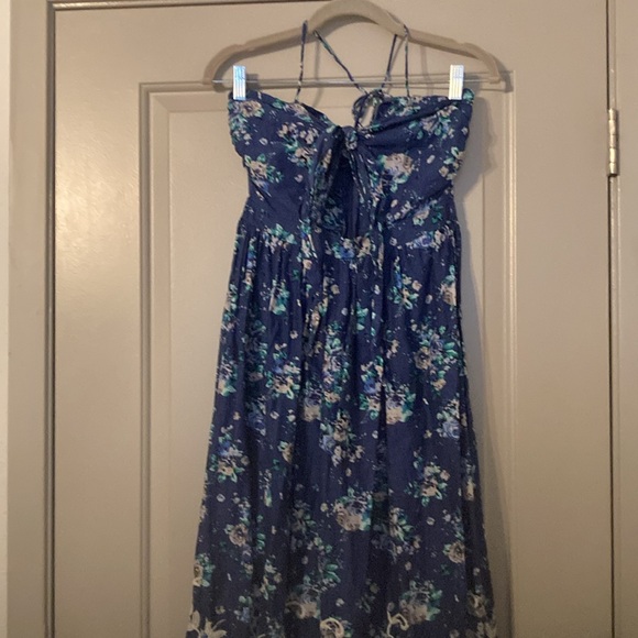 Boho Navy Blue Floral Front Knot Twist Dress| Here come the Sun Sz 8 - Picture 4 of 16